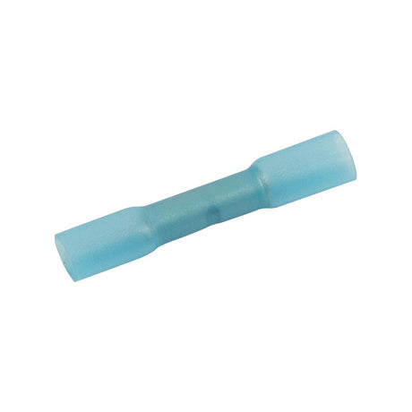 The Heat Shrink Insulated Connector - Blue by Sparex (Part No. S.13405) is designed for connecting two wires with a maximum wire thickness and is commonly used in electrical wiring.
