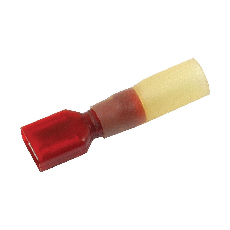 A Heat Shrink Insulated Female Spade Terminal in red for electrical wiring from Sparex, part number S.13407.