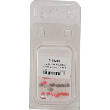 Package of Heat Shrink Insulated Solder Connectors in red color (10 pcs. Agripak). The label shows Sparex Part No. S.28219, curated by Sparex.