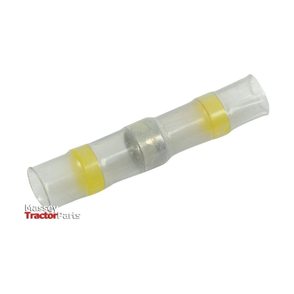 Clear and yellow heat shrink insulated solder connector, Sparex Part No. S.13406, featuring the "Massey Tractor Parts" logo on a white background, with yellow insulation and compatible with maximum wire thickness specifications by Sparex.