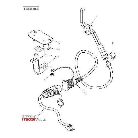 Illustration of the AGCO Massey Ferguson Heater (Model 4293006M1) displaying various components including a heating element, power cord, mounting bracket, and related connectors for optimal fitment.