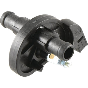 A Heater Control Valve (Sparex Part No. S.152530) from the brand Sparex, made of black plastic with cylindrical protrusions and a small metallic bolt attached, built to John Deere specifications.