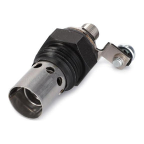 Close-up of a Massey Ferguson - Heater Plug - 893501M91 by AGCO, featuring a threaded locking mechanism, several ventilation holes, and a screw terminal design that reflects the durable qualities typical of Massey Ferguson equipment.