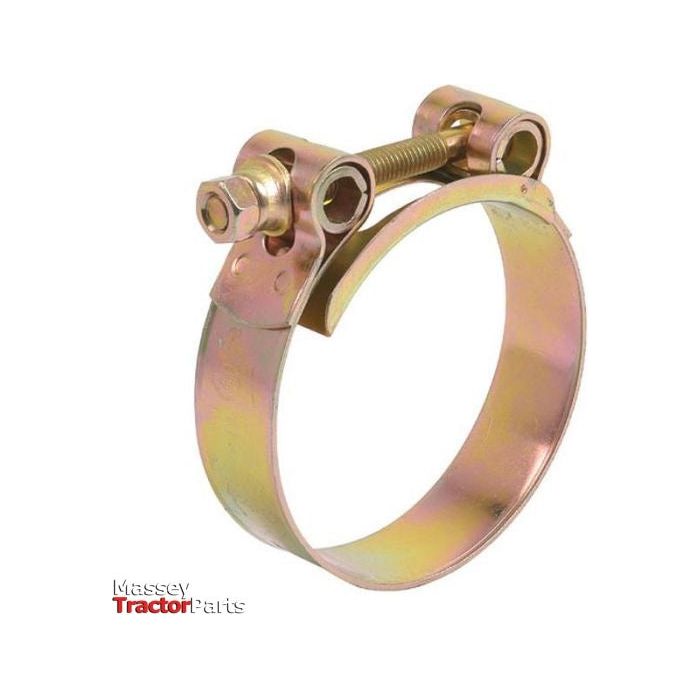 A Heavy Duty Hose Clip: Ø80-85mm (Sparex Part No.S.11393) is a metal clamp made from galvanized steel with a screw and bolt mechanism. The words "Massey Tractor Parts" are visible in the bottom left corner.