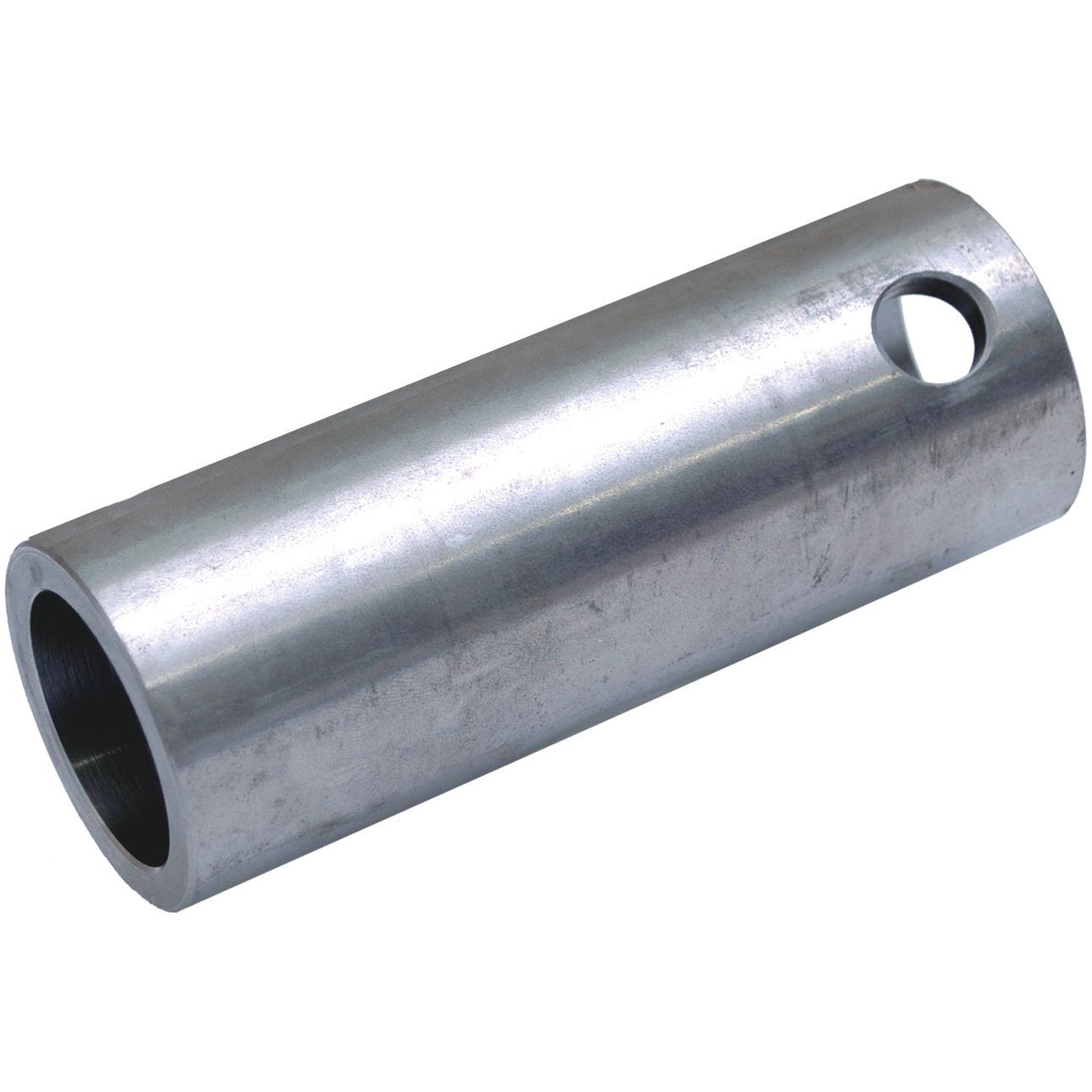 A Sparex Heavy Duty Loader Tine Bush (Product No. S.23570) - Ø60 x 160mm with a small circular hole near one end (Ø40), features a smooth surface and durable cylindrical metal construction.