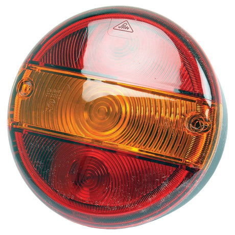 The Sparex Rear Combination Light (Halogen), model S.56091, is a circular vehicle light with red and amber sections designed for 12V systems. It includes brake, tail, and indicator functions on both the right-hand and left-hand sides to ensure enhanced visibility, safety, and reliability on the road.