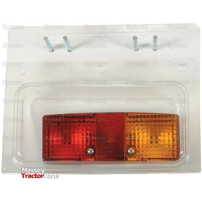 A Rear Combination Light (Halogen) with red and amber lenses, packaged under the "Sparex" brand and labeled "Massey Tractor Parts," featuring Hella's Brake/Tail/Indicator lights (RH, 12/24V - S.20056).
