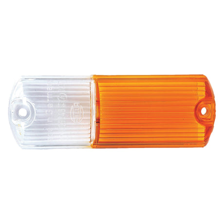 A rectangular replacement lens by Sparex, compatible with Hella and Massey Ferguson models S.31903 and S.31904, featuring a half clear and half orange design, with mounting holes at both ends (Sparex Part No. S.31922).