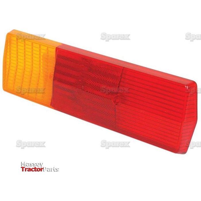 Rectangular red and orange tractor tail light, branded with Sparex. The Replacement Lens, fits S.56069, S.56070, S.56071 & S.56073 | Sparex Part No.S.56143, is positioned against a white background.
