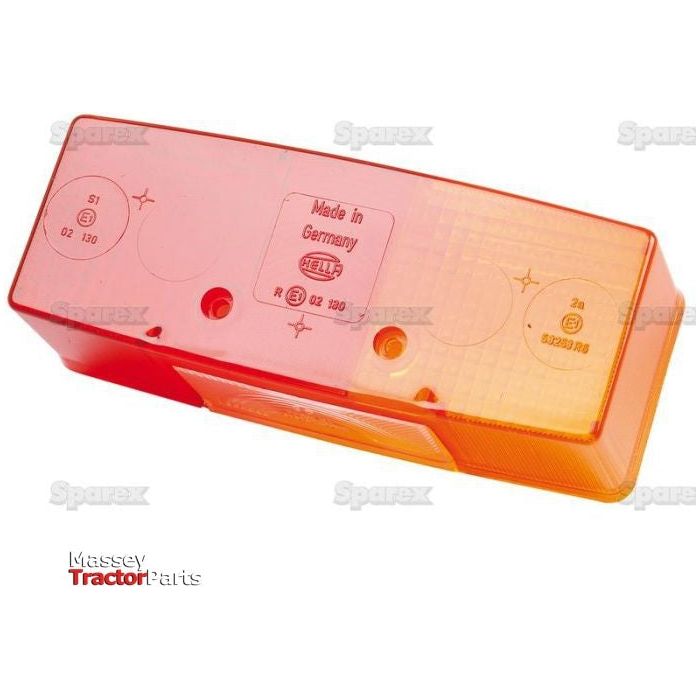 The rectangular, red and orange Sparex replacement lens (Part No. S.56197) for the rear right tail light of a Massey tractor features "Made in Germany" text and branding. It is made from durable polycarbonate.