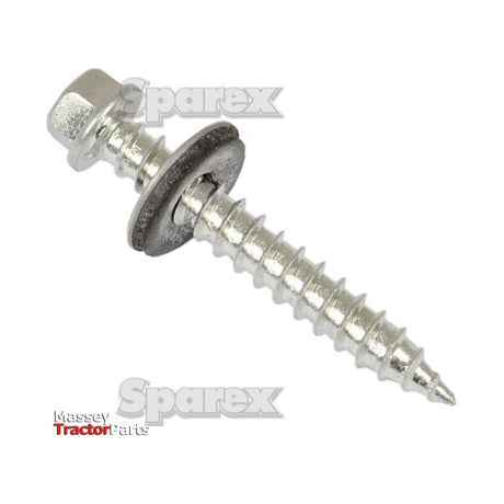 Close-up image of a single Sparex Hexagon Head Self Fixing (TEK) Screw, 6.3x25mm (DIN 7504K), with a washer, set against a white background.