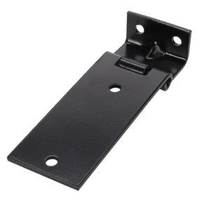 A sturdy piece of hardware similar to the Hinge Sunroof for Massey Ferguson 300 Series tractors, branded under AGCO and identified by part number 3478356M1, shares characteristics with a black metal hasp featuring three mounting holes and a hinge, designed for securing doors or lids with a padlock.