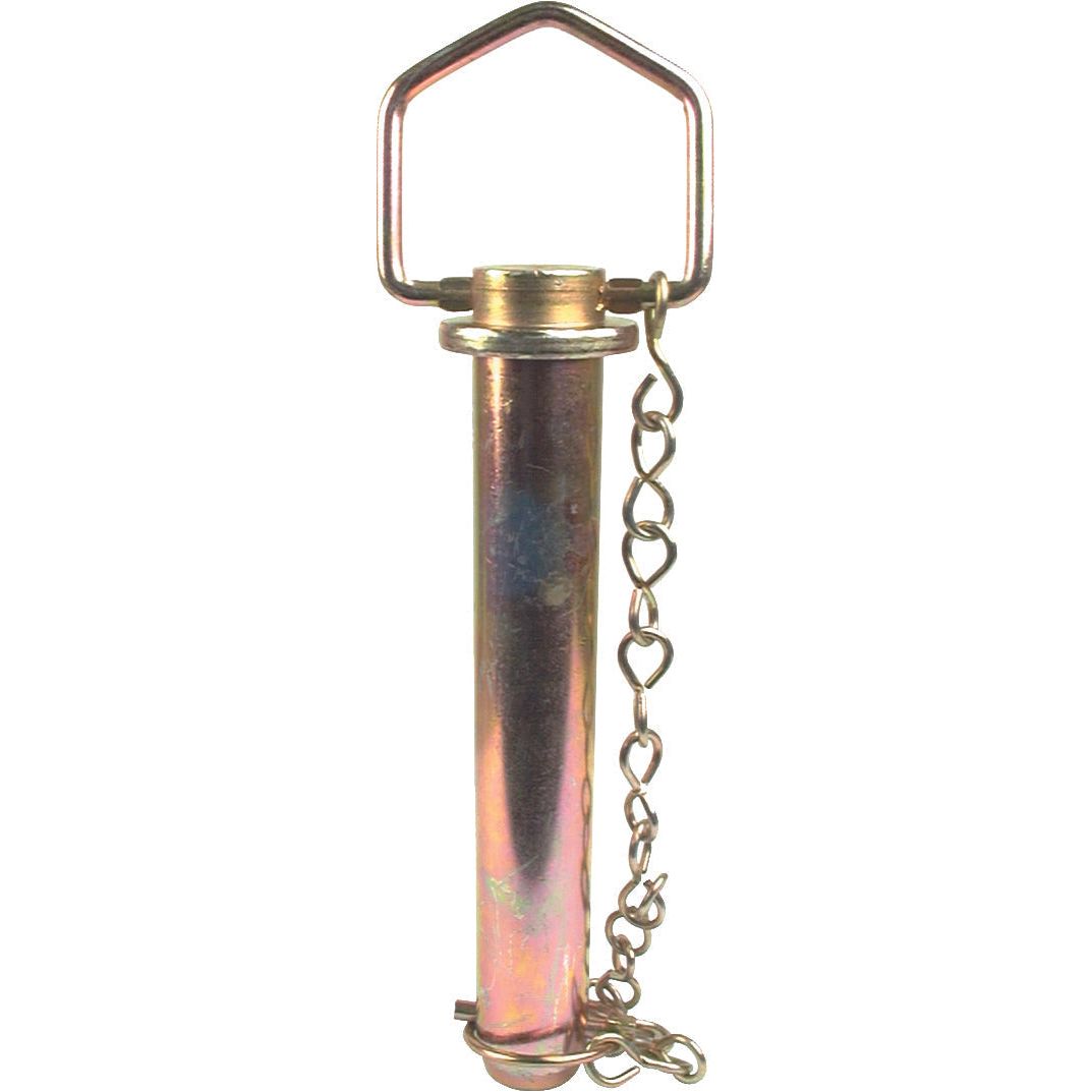 The Sparex Hitch Pin with Chain & Linch Pin (Part No. S.29260) is a robust metallic quick-release pin, perfect for securing equipment and machinery parts. With a working length of 68mm and an overall length of 104mm, this durable pin ensures reliable performance.