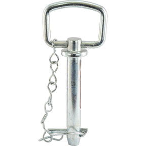 Introducing the Sparex Hitch Pin with Chain & Linch Pin! This high-quality metal pin features a round handle on top, a tapered end at the bottom, and comes attached to a convenient chain. Perfectly designed for Massey Ferguson TE20 tractors, this pin boasts an overall length of 98mm and a diameter of 19mm. Get your Sparex Part No.S.408 today for reliable performance.