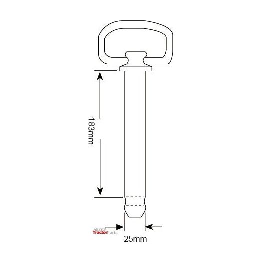 Line drawing of a Hitch Pin with Chain & Linch Pin by Sparex, labeled with dimensions: overall length 224mm, working length 183mm, and pin Ø 25mm. Product Name: Hitch Pin with Chain & Linch Pin 25x183mm | Sparex Part No. S.432.