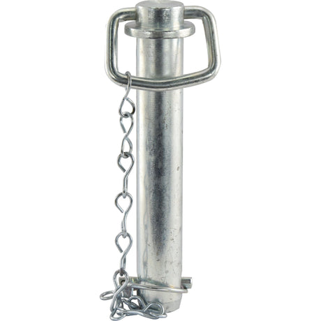A Hitch Pin with Chain & Linch Pin by Sparex, featuring a cylindrical design with a 35mm diameter pin and measuring 183mm in length, includes a rectangular handle at the top and an attached chain at the bottom.