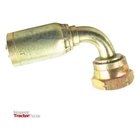 A Sparex Hose Insert 1/2'' x - S.2332208 brass hydraulic fitting with a 90-degree bend and a threaded end, compatible with DN12 1/2 inch hoses. Adjacent is the Massey Tractor Parts logo.