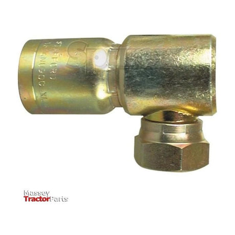 Brass hydraulic elbow fitting with a nut, shown against a white background. Text on the item reads "Massey Tractor Parts." This Sparex Hose Insert 1/2'' x - S.2170808 is compatible with hose inner Ø DN12 applications.
