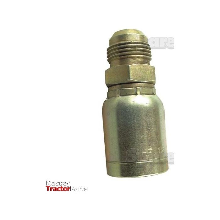 Image of a Sparex Hose Insert 1/2'' x - S.2211408, a metallic hydraulic hose fitting with threads on both ends, suitable for use in agricultural or industrial machinery. "Massey Tractor Parts" text is present on the bottom left. For more product specifications like the hose inner diameter, refer to the Sparex catalog.