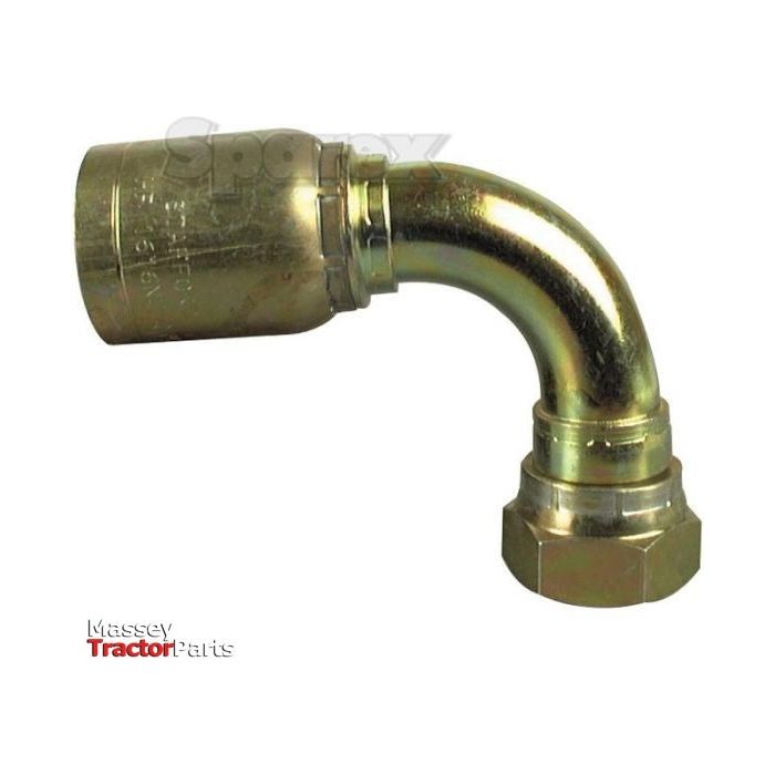 A metallic, 90-degree elbow hydraulic fitting with a hexagonal base and threaded end, marked "Sparex" and labelled "Massey Tractor Parts," suitable for DN06 hose applications. The product is named Sparex Hose Insert 1/4'' x - S.2130404.