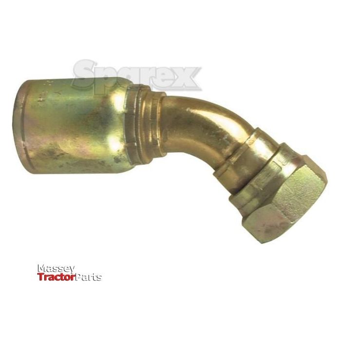 The Sparex Hose Insert 1/4'' x - S.2140404, a brass hydraulic fitting with a bent pipe and threaded connections, is displayed against a white background. The Massey Tractor Parts logo and Sparex branding are visible in the bottom-left corner.