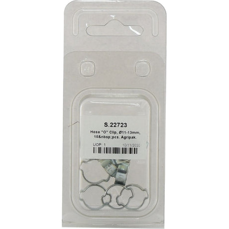 A package of Sparex Hose "O" Clips, Ø11-13mm, labeled as "S.22723" contains 10 pieces in an Agripak.