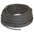 The image displays a Sparex Oil and Fuel Hose - 10mm x 17mm x 1m (Sparex Part No. S.56403), coiled in a circular shape with one end protruding. The hose is black and made of durable NBR Rubber.