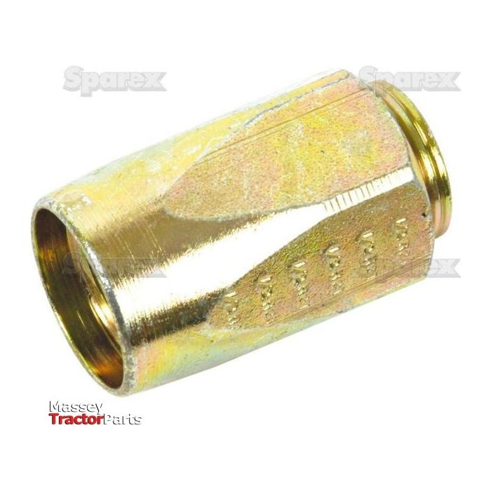 A brass connector sleeve with a hexagonal middle section, compatible as a ferrule for 1/2 inch hose connections in tractor parts, branded by Sparex with the product name "Hydraulic 2-Piece Re-usable Coupling Ferrule 1/2'' 2-wire non-skive | Sparex Part No.S.4738," featuring the Massey Tractor Parts logo in the lower left corner.