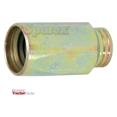 Image of a metallic cylindrical part with threaded ends, labeled with "Sparex" and "Massey Tractor Parts" logos, ideal for use as the Hydraulic 2-Piece Re-usable Coupling Ferrule 1/4'' 2-wire non-skive (Sparex Part No. S.11911).