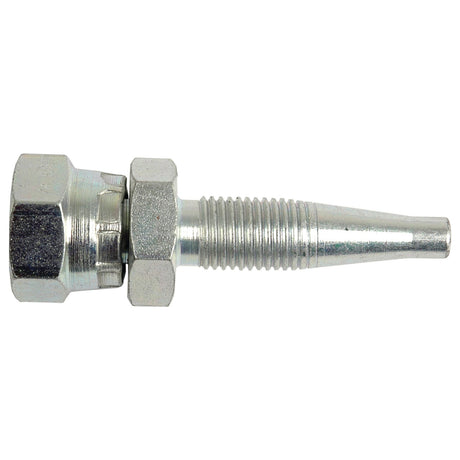 The Sparex Hydraulic 2-Piece Re-usable Coupling Insert (Part No. S.2558) features a threaded end, a securing nut, and a 3/8'' BSP female insert to fit various hose I/D sizes.
