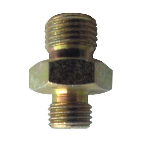 The Sparex Hydraulic Adaptor (Part No. S.11953) is a metallic double-ended threaded connector with a hexagonal center for tightening, seamlessly converting 1/2'' BSP male to 3/4'' UNF male.