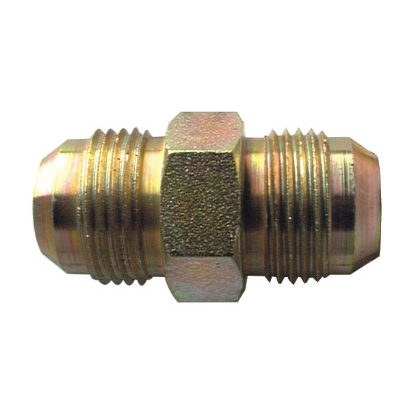 A brass hex nipple with threaded ends, often used in plumbing, gas applications, or as a Sparex Hydraulic Adaptor 3/4''JIC male - 3/4''JIC male (Sparex Part No. S.5792).