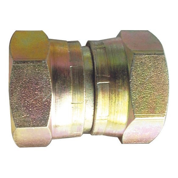 A brass plumbing fitting with hexagonal ends and a threaded center connection, this Hydraulic Adaptor 3/8''BSP F - 1/2''BSP F by Sparex (Sparex Part No. S.3451) ensures a secure and reliable connection for your plumbing needs.