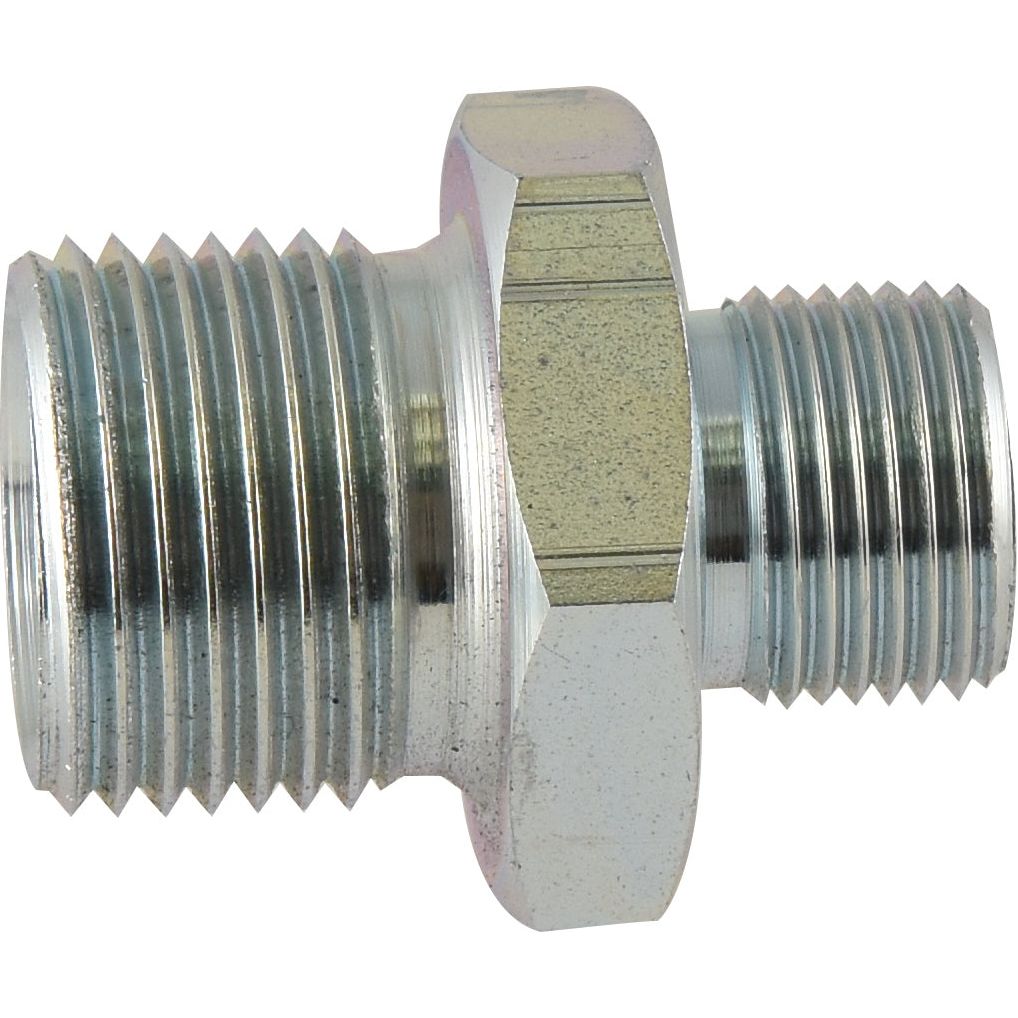 The Hydraulic Adaptor by Sparex, featuring 3/8'' BSP male threads on one end and 5/8'' BSP male threads on the other, includes a hexagonal center for easy wrench tightening. Identified by Sparex Part No. S.11948, this product is crafted to the highest standards.