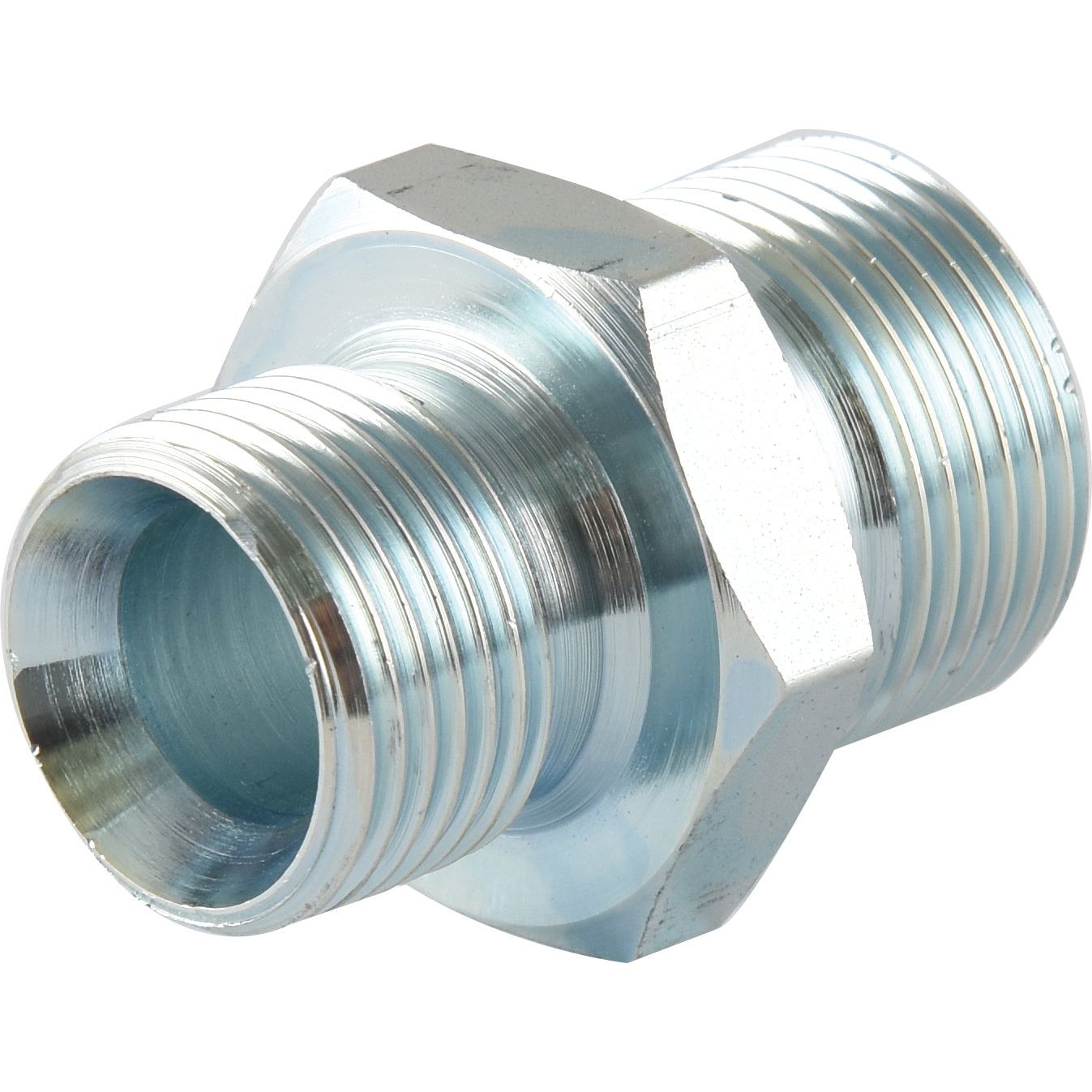 The Sparex Hydraulic Adaptor 5/8'' BSP Male x 3/4'' BSP Male (Part No. S.14167) is a metallic threaded pipe fitting with a hexagonal center and male threads on both ends.