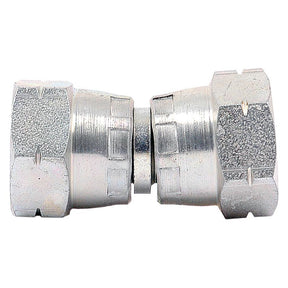 A Sparex hydraulic adaptor, part number S.12021, features a hexagonal metal coupling connector with a threaded center, designed as an M14x1.50 metric swivel female to M14x1.50 metric swivel female adaptor.
