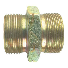 Close-up of a Sparex Hydraulic Adaptor M14 male - M14 male (Sparex Part No. S.35001) with threaded ends, used for connecting two fittings in plumbing or industrial applications.