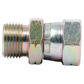 A close-up of a Sparex Hydraulic Adaptor M18x1.50 Metric Male x M16x1.50 Metric Swivel Female, showcasing the threaded ends used for joining two sections of pipe or hose (Sparex Part No. S.11987).