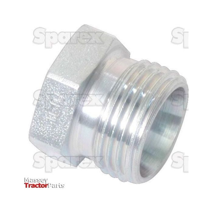 A silver metallic threaded hex plug, identified as the Hydraulic Blanking Plug 18L (Sparex Part No. S.21275), is displayed on a white background with the "Sparex" watermark and "Massey Tractor Parts" logo in the corner.