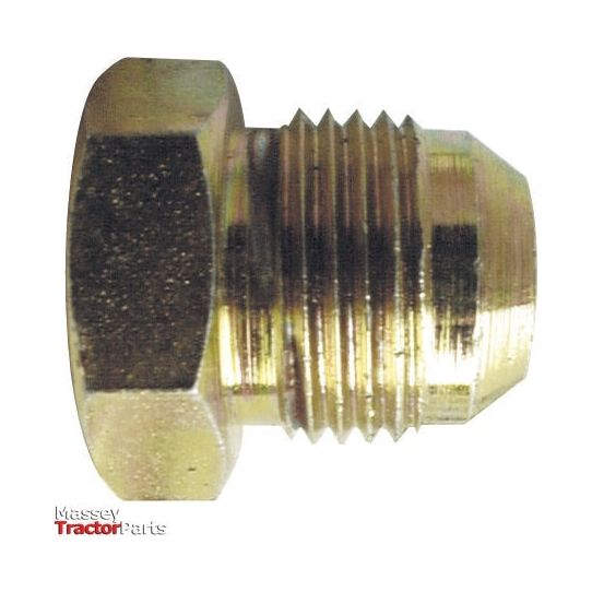 A Hydraulic Adaptor 9/16'' JIC Solid Plug, Sparex Part No. S.12042 from Sparex, designed for Massey Tractor Parts, can serve as a metallic hexagonal bolt with threading.