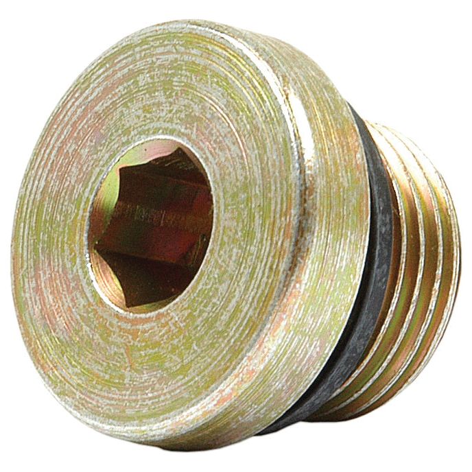 The Sparex Hydraulic Blanking Plug Adaptor, part number S.34234, is an M18 x 1.5 hex socket blanking plug with a metallic finish and an O-ring, commonly utilized in mechanical or automotive applications.