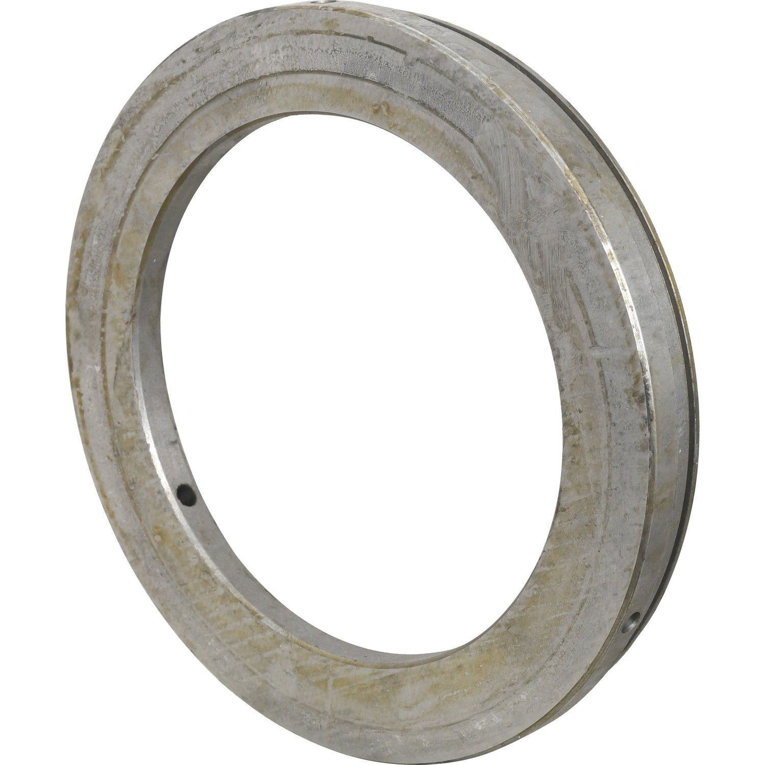 A round, metallic Hydraulic Brake Piston with a central hole and a narrow groove near the outer edge, perfect for enhancing your John Deere equipment. (Sparex Part No. S.60917)