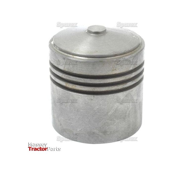 A silver cylindrical piston with three black rings around its midsection. The logo "Sparex" is visible in red and gray at the bottom left, indicating a high-quality part compatible with Massey Ferguson models. The background is plain white. This product is named Hydraulic Cylinder Piston, Sparex Part No.S.61001.
