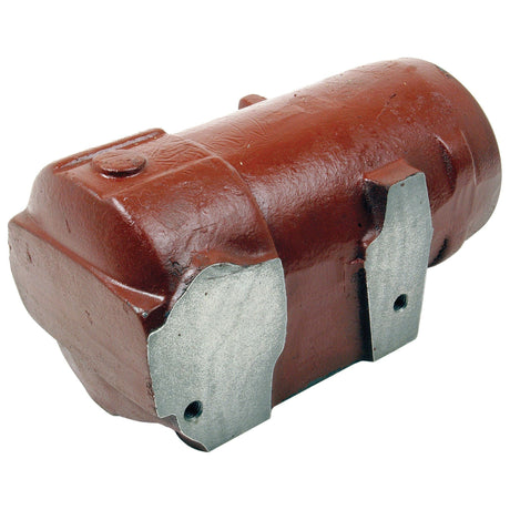 A rust-colored, cylindrical hydraulic lift cylinder featuring two silver mounting brackets on each side, frequently utilized in Massey Ferguson machinery. This specific part is known as the Hydraulic Lift Cylinder under Sparex Part No. S.40885 by the brand Sparex.