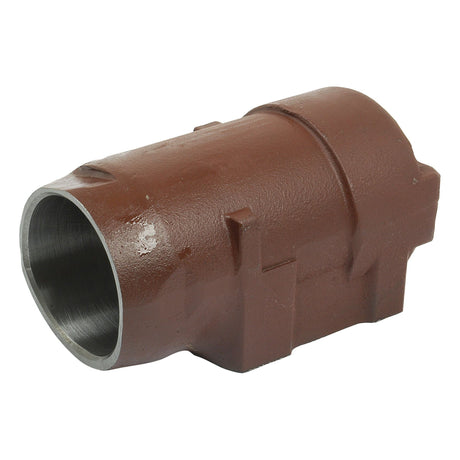 A brown cylindrical mechanical part with a metallic inner surface and rectangular shapes protruding on the exterior, resembling components found in Sparex's Hydraulic Lift Cylinder (Part No. S.42220).