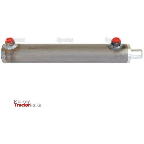 This is a Sparex Hydraulic Double Acting Cylinder Without Ends, 25 x 40 x 250mm (Sparex Part No. S.59203). The cylinder features a gray body with two red caps on the fittings and a silver rod end. The image includes the Massey Tractor Parts logo in the bottom left corner. It has a stroke length of 250mm and a bore size of 40mm.