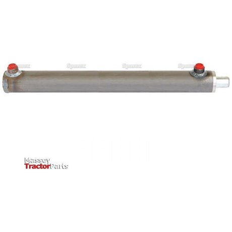 The Sparex Hydraulic Double Acting Cylinder Without Ends, 25 x 40 x 400mm (Sparex Part No. S.59206), features two red-capped ports on one end and a single metal rod on the other. It's labeled "Massey Tractor Parts" and is distributed by Sparex.