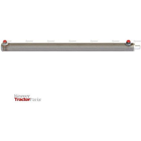 Image of a cylindrical metal tube with two red-capped openings on the left and a single capped opening on the right, labeled "Sparex - Hydraulic Double Acting Cylinder Without Ends, 25 x 40 x 700mm | Sparex Part No. S.59211.
