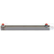 This Sparex hydraulic double acting cylinder (Sparex Part No. S.59206) features dimensions of 25 x 40 x 400mm and is designed as a cylindrical metal structure without ends, complete with two red-capped valves, one on each end.
