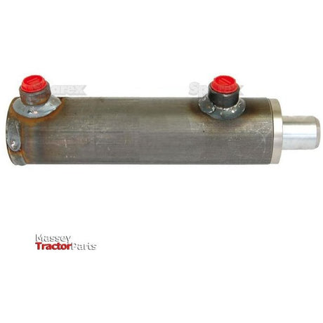 Close-up of a Sparex Hydraulic Double Acting Cylinder Without Ends, 30 x 50 x 200mm (Sparex Part No. S.59217), featuring two red valves on top. The image includes the logo of Massey Tractor Parts at the bottom.